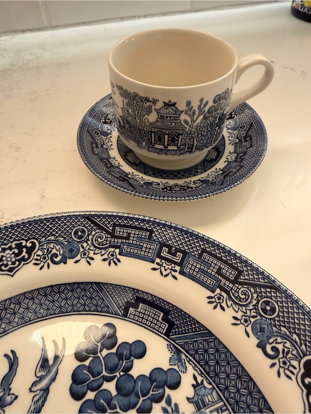 Churchill blue Porcelain Cup, Saucer & Plate Set of 4- Blue